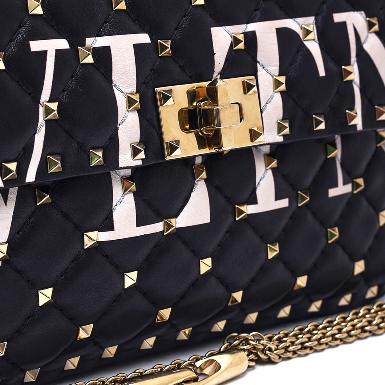 Valentino -Black Small Rockstud Spike Logo Shoulder Bag